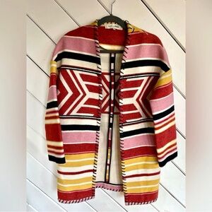 Rebecca Minkoff Kahlo Coat Multicolor Striped Aztec Open Front Women’s XS/S